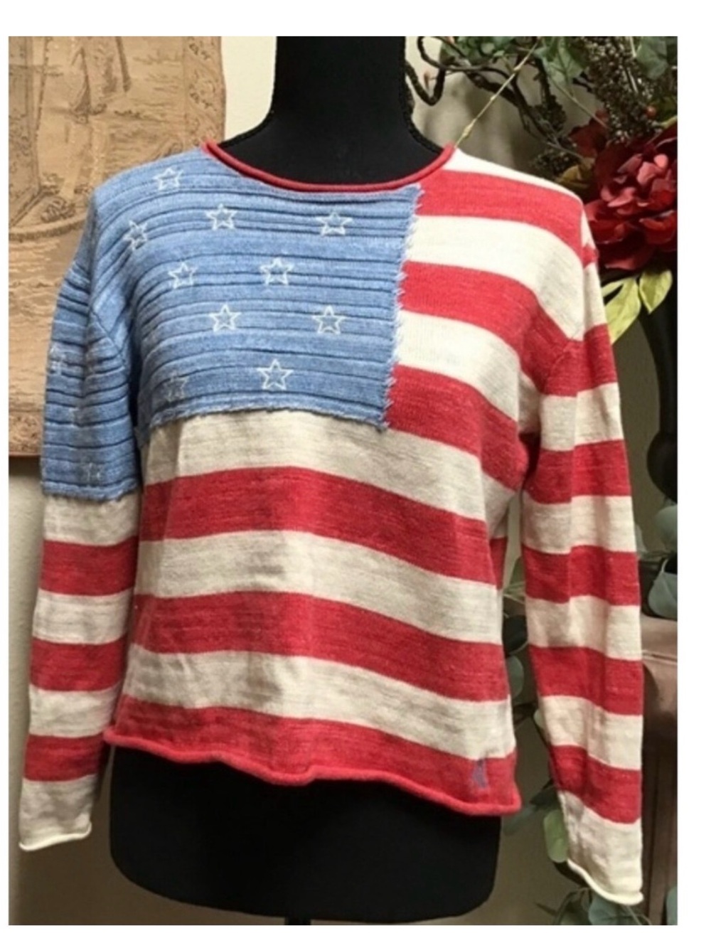 Polo by Ralph Lauren Striped Flag Knit Top - Red, White & Blue Girl's XL